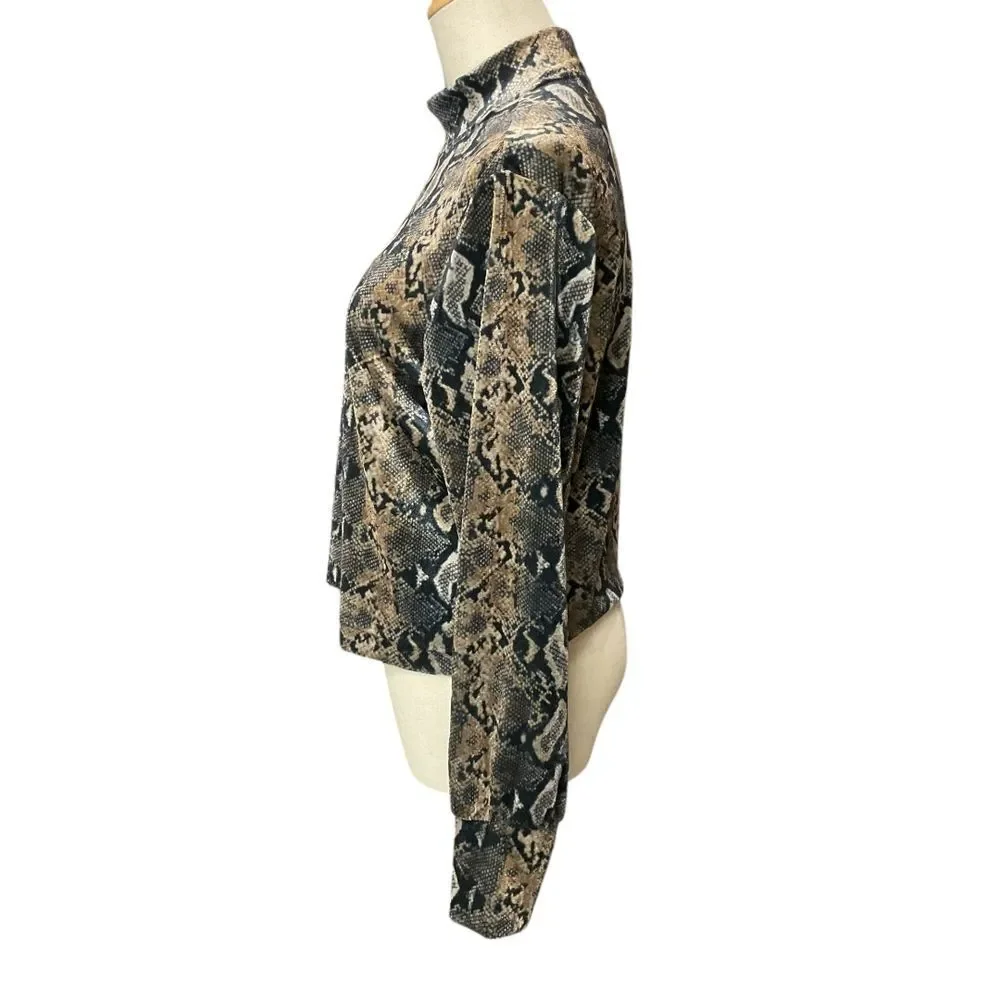 Carmen‎ Marc Valvo Snake Print Long Sleeve Top Size S Mock Neck Cropped - Picture 4 of 12